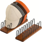 Hat Organizer -2 PacK | Wood & Metal Hat Rack Holds 14 Caps | Space-Saving Closet Shelf Organizer for Bedroom, Dresser, Entryway