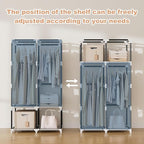 VTRIN Portable Closet Wardrobe for Hanging Clothes with 4 Storage Shelves, 2 Hanging Rods and 6 Pockets, Stable and Easy Assembly Clothes Rack with Cover Free Standing Closet for Bedroom, Grey
