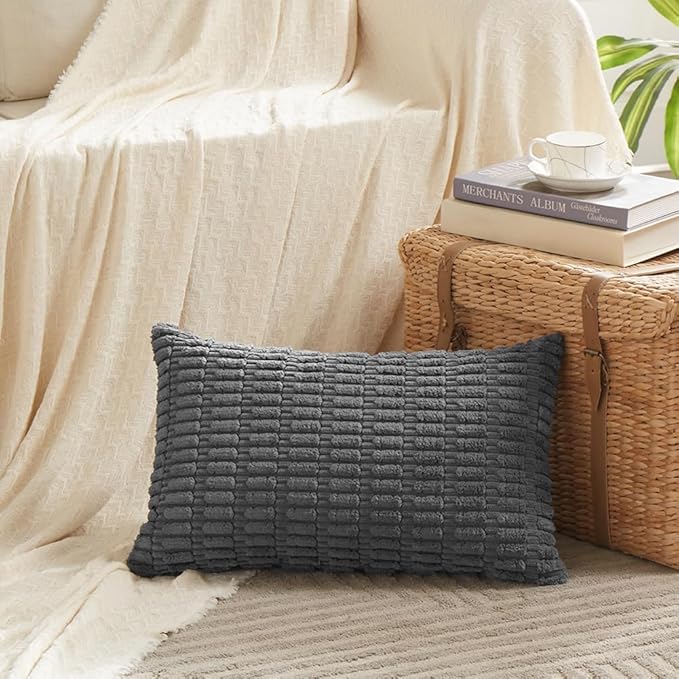 Fancy Homi 4 Packs Decorative Throw Pillow Covers for Living Room Couch Bed, Modern Farmhouse Boho Home Décor Accent Cushion Case, 20" x 12", Dark Gray