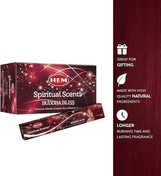 HEM Premium Buddha Bliss Masala Incense Sticks | Natural Fragrance for Meditation, Focus, and Aromatherapy | Air Purifier & Cleansing | 12 Pack Gift Set (15g Each) | Buring time of 30-40 mins.