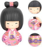 Japanese Kokeshi Doll Girl in Kimono Collectible Figurines Traditional Crafts Oriental Geisha Statue for Office Bar Home Party Table Decoration Pink