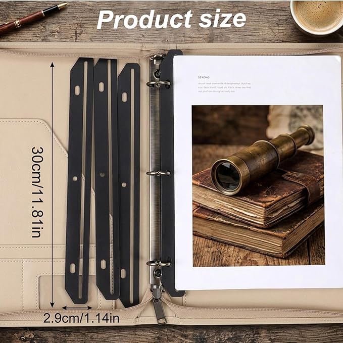 Amabro 24Pcs 3 Hole Magazine Binder Inserts Holders, 3 Ring Binder Strips Sheet Magazine Organizer Accessories Protectors Music Folder Paper Filebook Heavyweight Letter Size 11.81 x 1.14 Inch(Black)