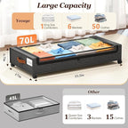 Yecaye 70L Under Bed Storage with Wheels, 3 Pack Larger Capacity Under Bed Storage Containers, Underbed Shoe Storage Organizer, Rolling Under Bed Metal Drawers for Clothes, Blankets, Hemp Grey