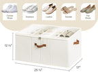 StorageWorks Shoe Organizer for Closet, Fits up to 24 Pairs, Shoe Cubby Storage Containers with Adjustable Dividers and Clear Cover, Beige