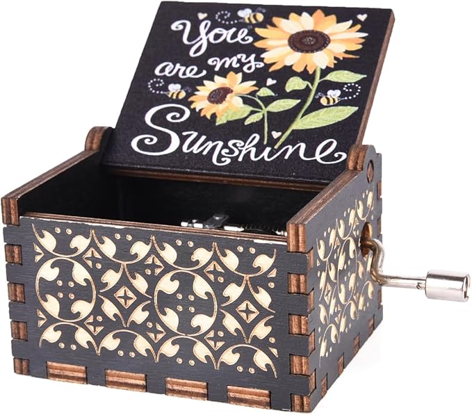 Dream Loom Wooden Music Box, You are My Sunshine Hand Crank Engraved Wooden Musical Boxes Sunflower Gift for Mother/Grandma/Wife/Girlfriend/Women