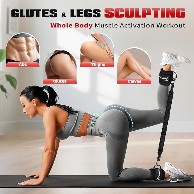 Ankle Resistance Bands with Cuffs, Leg and Glutes Workout Equipment, Resistance Bands with Ankle Straps for Cable Machine Kickbacks, Booty Workouts, Lower Body Exercises - Home Gym Exercise Equipment