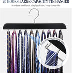 2 Pack Tie Rack Belt Hanger for Closet Upgraded Non Slip Tie Hanger Space Saving with 20 Foldable Hooks Wooden Belt Tie Organizer for Tank Tops Bras Cami Scarves
