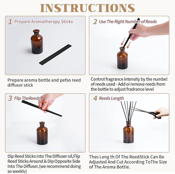 10inch Diffuser Replacement Sticks - 60Pcs Fiber Reed Fragrance Sticks Refill for Home and Bathroom - Rattan Essential Oil Sticks for Scented Diffuser