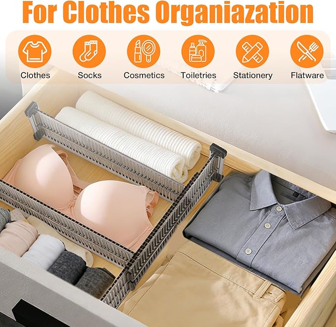 12 Pack Drawer Dividers 3.15" High 10.83-20.08'' Adjustable Dresser Dividers Organizers,Plastic Expandable Drawer Separators For Clothes, Underwear Cosmetic
