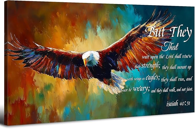 Christian Eagle Wall Art Isaiah 40 31 Poster Bible Verse Wall Decor Inspirational Scripture Canvas Prints Painting Religious Biblical Framed Artwork Bedroom Living Room Home Decoration 29.53x57.87