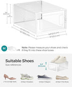 SONGMICS Shoe Boxes, Pack of 18 Shoe Storage Organizers, Stackable Clear Plastic Boxes for Closet, Sneakers, 13.1 x 9.1 x 5.6 Inches, Transparent and White ULSP18SWT