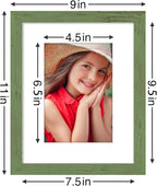 Vittanly 8x10 Picture Frames Set of 9, Shatter Resistant Plexiglass, Display 5x7 Pictures with Mat or 8x10 without Mat, Photo Frames for Wall or Tabletop, Engineered Wood, Rustic Green