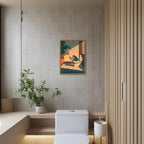 Funny Frog Bathroom Wall Art, Cute Japanese Frog in Toilet Wall Decor, Whimsical Green Animal Restroom Poster Canvas Painting Prints Artwork 12x16 inch Framed