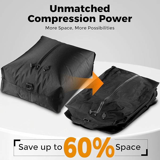 Travel Vacuum Seal Bags with Wireless Rechargeable Pump, 25L Durable Reusable Compression Packing Bags for Carry-On Suitcase & Backpack, IP67 Waterproof Space Saver Kit (2 Pack)