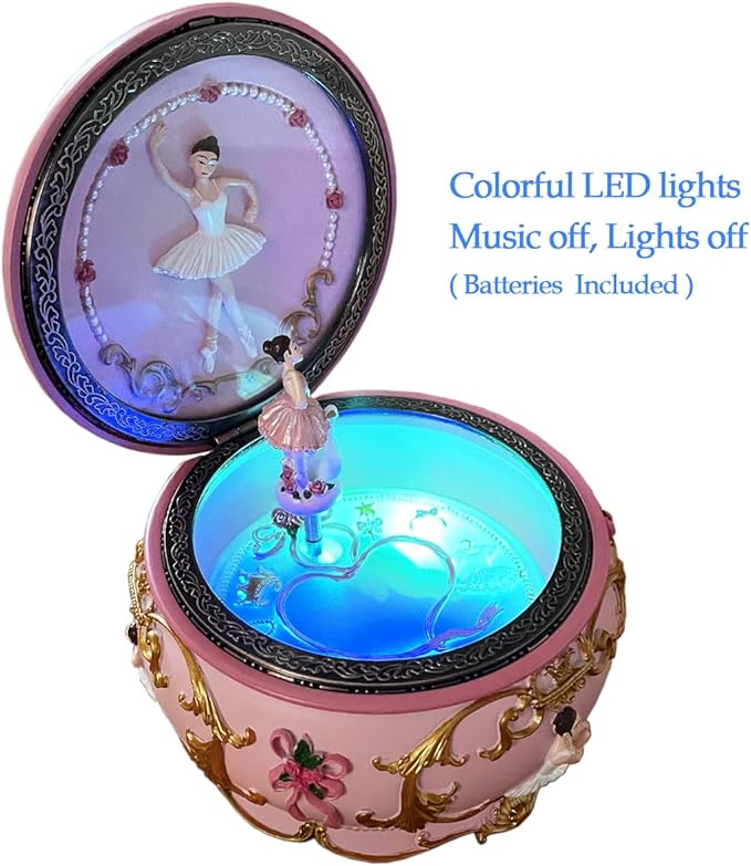 Briskfeel Classical Ballerina Music Box Jewelry Box LED lights Twinkling Resin Carved Collectible Mechanical Ballerine Musical Box with Sankyo 18-Note Ballerina Rotates (4# Ballet)