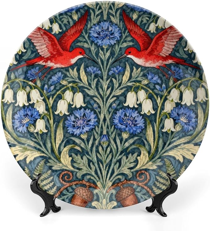 William Morris Forest Wildflower And Birds Fashion Plates Decor for Festival Table Office Customize Halloween Idea Gifts Ceramic Salad Plates Including Bracket And Special Hook, Multi Sizes