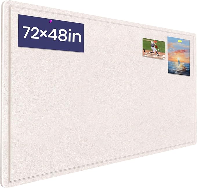 Large Bulletin Board - 72 X 48 inches Cork Board with 30 Pushpin, 6' x 4' Cork Board for Walls Pin Board, Self-Adhesive Felt Board Vision Board Foldable Photo Board for Wall (Oatmeal)