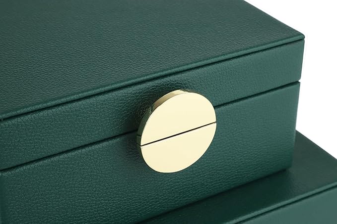 HofferRuffer Faux Leather Jewelry Boxes, Decorative Boxes Storage Accessory Organizer with Gold Hardware Decor, Classic Vegan Leather Set of 2 Pieces (Green)