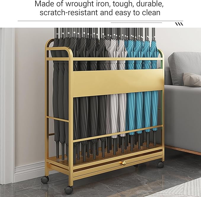 Metal Frame Commercial Umbrella Stand with Removable Drip Tray Large Capacity Heavy Duty Umbrella Holder with wheels for Entryway, Office(Black,80 * 20 * 70CM/31.5 * 7.9 * 27.6IN)