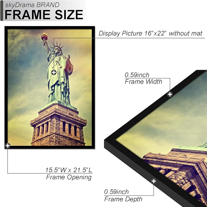 100% Solid Wood 16x22 Picture Frame Set of 2, Black Frame for 16 x 22 Inch Picture Poster Photo, Light Weight 16 by 22 HQ Matte Black Frame for Wall - 2 Pack/Black/16 x22
