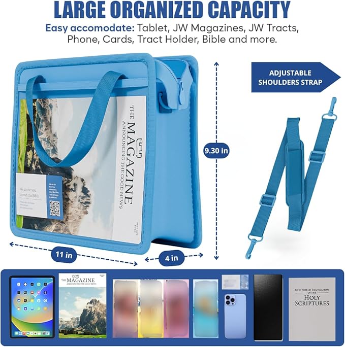 JW Magazine and Tract Holder, JW Field Service Supplies, Jehovah Witness Ministry Supplies, jw.org Accessories Gifts Ideas, Ministry Organizer for Pioneers, Best Life Ever Gifts Pioneer (Light Blue)