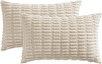 MIULEE Pack of 2 Corduroy Decorative Lumbar Throw Pillow Covers 22x14 Inch Soft Boho Striped Pillow Covers Modern Farmhouse Home Decor for Sofa Living Room Couch Bed Cream White