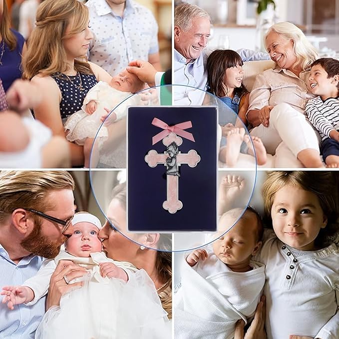 KOMI Pink Baby Wall Cross Baptism Gifts for Girls Praying Boy Cross Wall Hanging Decor Religious Catholic Baptism First Holy Communion Gifts