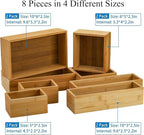 Lawei 8 Pieces Bamboo Drawer Organizer Boxes, Stackable Drawer Organizer Storage Tray 4-Size, Versatile Dividers Cutlery Holders Bins Containers for Kitchen, Bathroom, Office Desk, Makeup, Jewelry