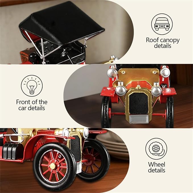 Metal Antique Vintage Car Model - Iron Classic Car Decor Handcrafted Collectible Vehicle Decoration Gift for Farmhouse Decor Decorative Tabletop