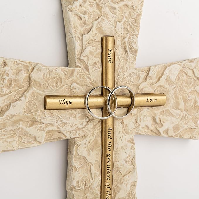 Grace4Joy Wedding Wall Cross, 10 Inches Marriage Prayer Wall Decor Religious Wedding Gifts, Hand Painted Faith Hope Love Cross Unique Gifts for Anniversary, Newlyweds Couple(Gold/Silver)