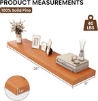 Vivelove Solid Wood Floating Shelves 36 Inches Long, 8”Deep x 1.4” Thick Wall Shelves for Bathroom, Living Room, Kitchen, Bedroom, Office, Rustic Farmhouse Home Decor, Set of 2 - Honey Oak
