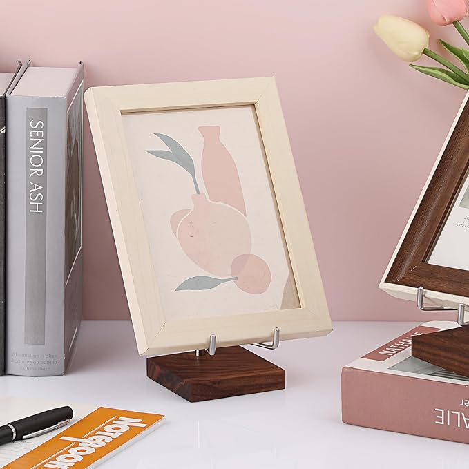 Hipiwe Rock Display Stand with Wooden Base Adjustable Metal Arms Display Stand Easel for Geode Mineral Agate Gemstones Fossils Plate and Photo,3.1"x3.1"x5"