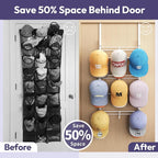 SWTYMIKI Over Door Hat Organizer - 3 Tier Metal Adjustable Wall Mounted Hat Rack with 9 Hooks Design, Hanging Baseball Cap Organizer Storage Holds up to 27 Caps for Door, Bedroom, Closet
