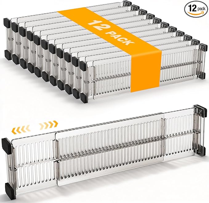 12 Pack Drawer Dividers 3.15" High 10.83-20.08'' Adjustable Dresser Dividers Organizers,Plastic Expandable Drawer Separators For Clothes, Underwear Cosmetic