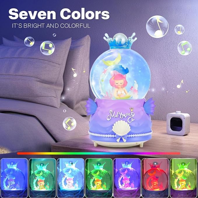 BREIS Snow Globes,100MM Mermaid Snow Globe Automatic Snowflakes with Music LED Lights,Decorate Christmas Birthday Valentines Day Gifts for Women Sister Mom Girlfriend Wife