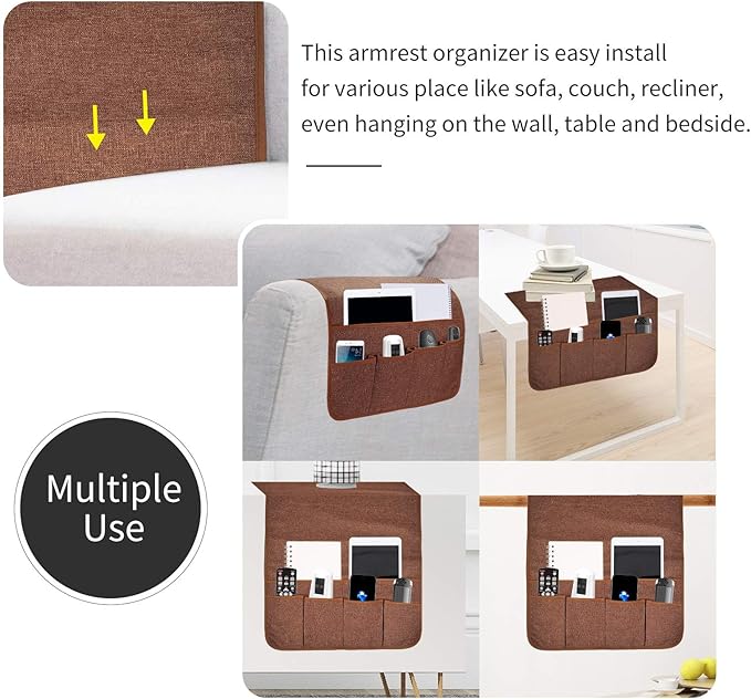 Sofa Armrest Organizer, Remote Control Holder for Recliner Couch, Arm Chair Caddy with 5 Pockets for Magazine, Tablet, Phone, iPad