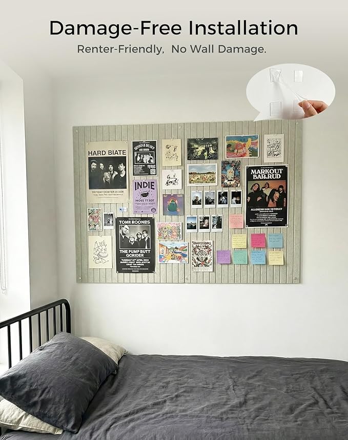 Aothia 12-Pack Felt Bulletin Board Tiles 48"x36", Modular Pin Board for Smooth Walls, Cork Board Alternative for Notes & Photos, 0.35" Thick, 70 Adhesive Tabs & 40 Pins, Sage Green