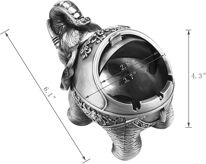 LAUYOO Metal Elephant Ashtray with Lid Windproof Ashtray Outdoor, Indoor Ashtrays for Weed, Vintage Practical Decoration Ashtrays for Cigarettes Great Gift for Men Women(Pewter)