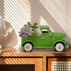 Farmhouse Vintage Green Truck Decor, Rustic Farm Metal Car Home Decors, Christmas Trucks Table Centerpieces, Decorative Outdoor Garden Cars Plant Pot