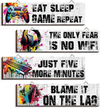 Hatzelou 4Pcs Game Room Hanging Decor Sign, Watercolor Game Wall Wooden Sign, Game Room Accessories Hanging Sign, Gamer Hanging Plaques for Teen Room Bedroom Playroom Decorations, black
