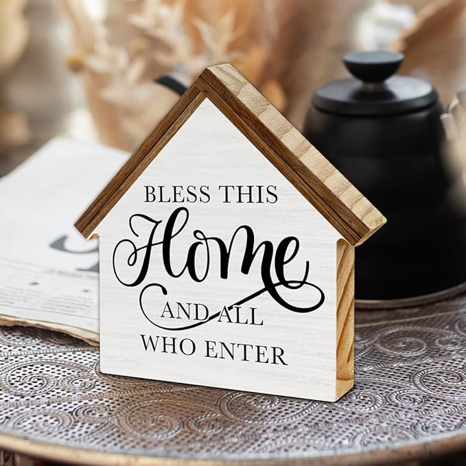 Rustic Home Decor, Bless This Home and All Who Enter House Shaped Wood Family Sign, Farmhouse Living Room Decor