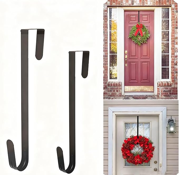 10 Inch Wreath Hanger, Metal Over The Door Hooks for Christmas Decoration, Black
