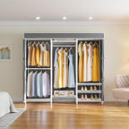 VIPEK V5C Medium Covered Clothes Rack Heavy Duty Portable Closet Wardrobe, Freestanding White Clothing Rack with Grey Upgarded Polyester Cover, Adjustable Custom Closet Rack, 56.7" Lx15.7 Wx76.4 H