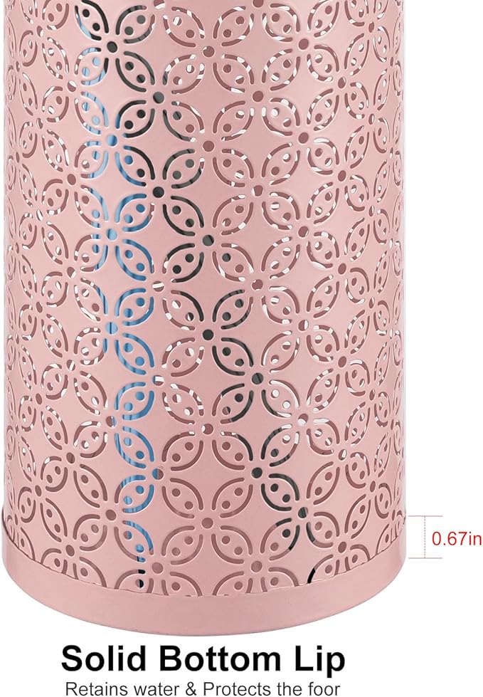 Metal Round Umbrella Stand,Free Standing Umbrella Holder Bin, Canes Walking Sticks Holder for Entryway, Home, Office,Pink