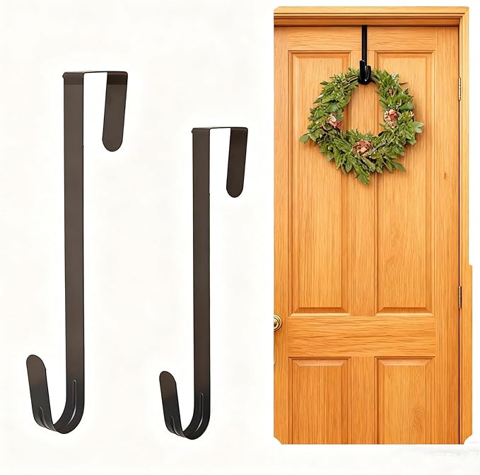 10 Inch Wreath Hanger, Metal Over The Door Hooks for Christmas Decoration, Black
