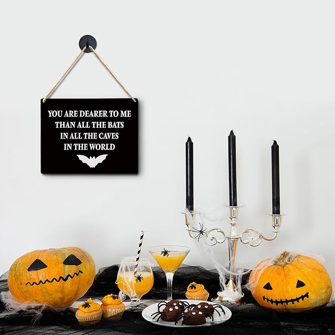 Lacosu Wall Pediments Halloween Signs,You are Dearer to Me Than All the Bats,Gothic Wall Decor,Witchy Wall Decor,10x8 Inches
