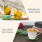 Modern Clear Coaster Set of 5- Glass Coasters for Drinks Crystal Coasters Round Cup Coaster Coffee Table Decor for Office, Kitchen, Bar, Dining Room, Living Room, Patio(Clear Green)
