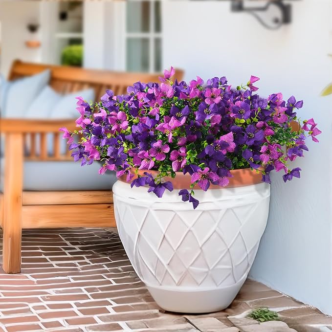 Homsunny Artificial Fake Flowers Plants for Outdoors - 12 Bundles Fake Plants Faux Silk Flowers Outside, UV Resistant for Planter Front, Porch, Garden, Patio, Spring Decor