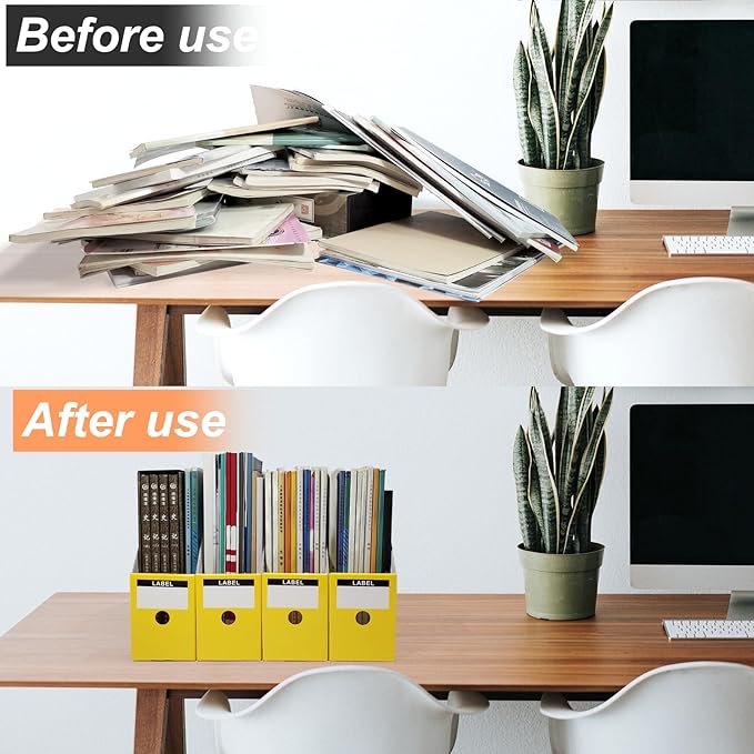 Limitliho Yellow Cardboard Magazine Holder (2 Pack), Magazine File Holder for Desk, Sturdy Book Bins for Classroom, Vertical File Folder Organizer, 10.6'' H×10.2'' L ×3.5''W Inch Magazine Rack