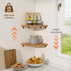 Fun Memories Corner Shelf Wall Mount Set of 2 - Solid Oak Wood Floating Corner Shelf with Cable Hole, 8.5in Rustic Design for Bedroom, Living Room, Kitchen (Natural)